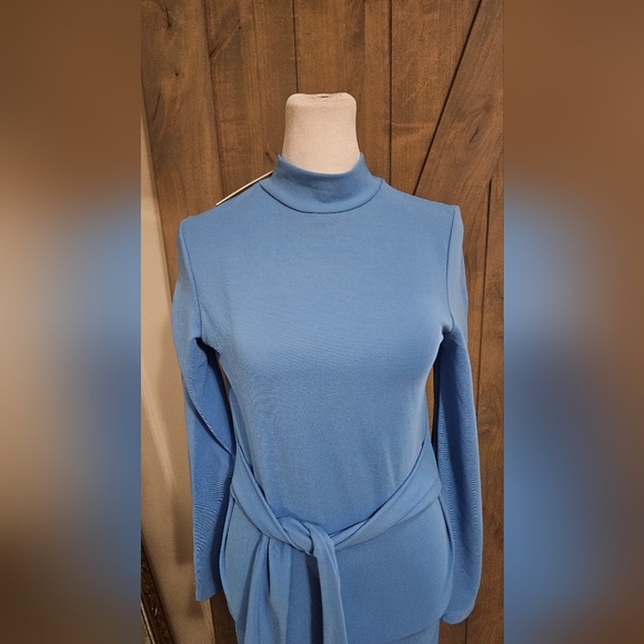 NOISY MAY Ribbed Longsleeve Mock Neck Stretch Midi Dress Tie Front.Blue. S NWT - Picture 8 of 16